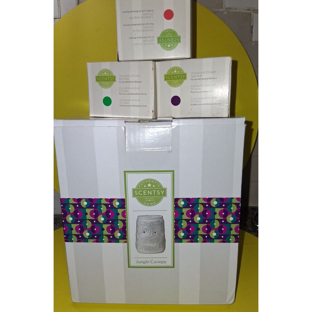 Scentsy Jungle canopy wax warmer New in box plus colored bulbs